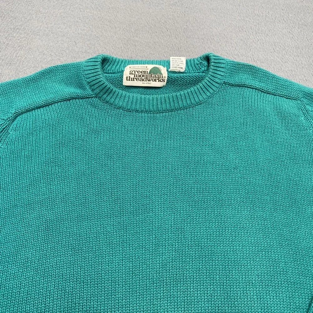 VTG Green Mountain Threadworks Sweater Mens Large Green Crew Neck Cotton 90s y2k